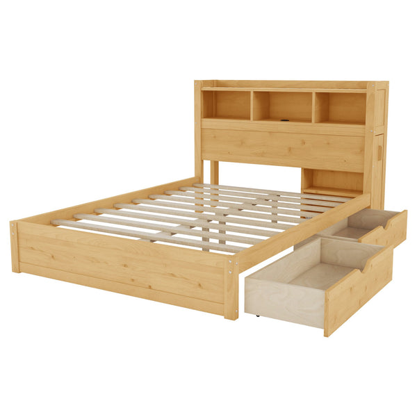 English Elm Twin Wood Storage Bed with Led Headboard Drawers and Pull Out Cabinet for Kids Natural W2593S00051