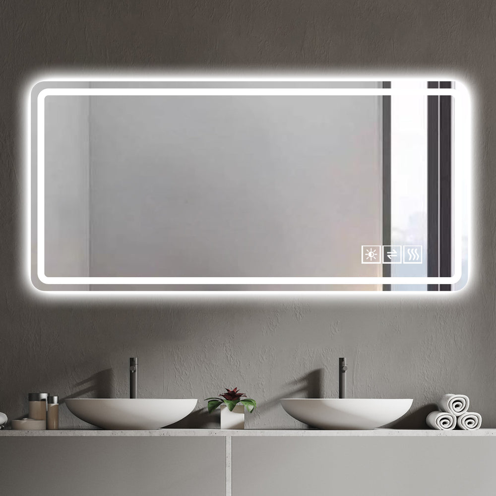 English Elm 60x28 Inch Frameless Led Vanity Mirror Anti-fog Touch Control Bathroom Wall Mount W2071P402181