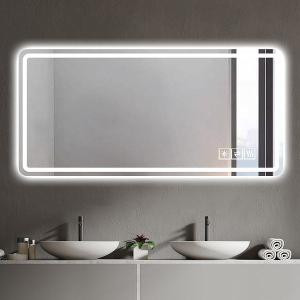 English Elm 60x28 Inch Frameless Led Vanity Mirror Anti-fog Touch Control Bathroom Wall Mount W2071P402181