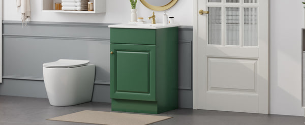 English Elm Christopher Knight Home® - 20" Bathroom Vanity with Ceramic Sink and Soft-Close Door, Gold Knob, Adjustable Shelf Storage Green N759P237946F