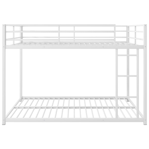 English Elm Full Over Low Profile Steel Bunk Bed with Guardrail and Integrated Ladder White MF285536AAK