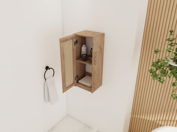 English Elm 12" Bathroom Side Cabinet Wall-Mounted, Soft-Close Hinges, Plywood, Hidden Handle, Space-Saving Storage W999P279375