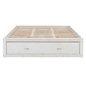 English Elm Queen Platform Storage Bed with Hydraulic Lift Footboard and Four Drawers Antique Finish White LP000139AAK