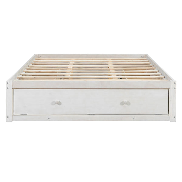 English Elm Queen Platform Storage Bed with Hydraulic Lift Footboard and Four Drawers Antique Finish White LP000139AAK