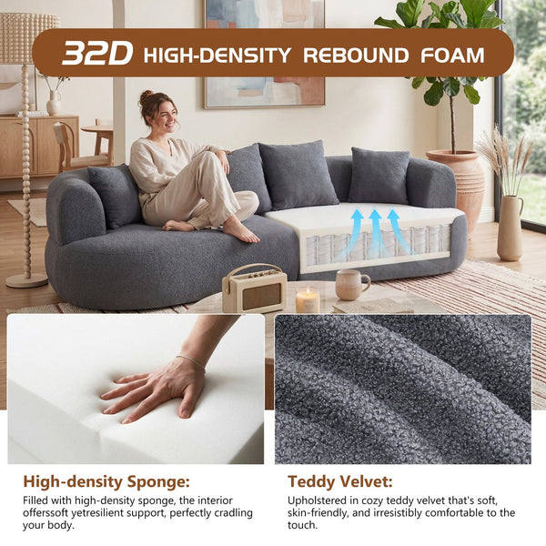 English Elm Modern Arc Sectional Sofa with Boneless Foam Deep Seats for Open Concept Living Rooms Grey W3728S00012