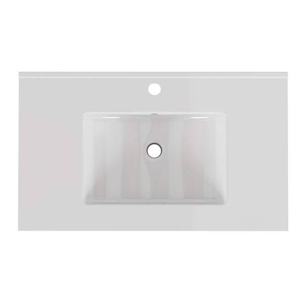 English Elm 32-inch Ceramic Drop-in Bathroom Sink Glossy Rectangular Basin for Modern Vanity W3151P264909