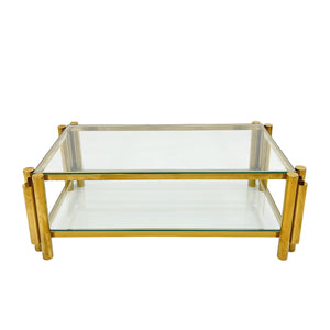 English Elm Modern 3-Piece Coffee Table Set With Double-Layer Tempered Glass & Gold Stainless Steel Finish W2978S00047
