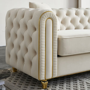 English Elm 86'' Luxury Modern Tufted Sofa with Gold Trim, Velvet Upholstery, Pocket Spring Comfort & 750lb Support Beige W579P303655