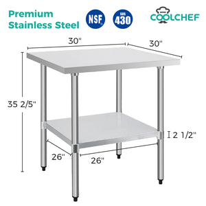 English Elm 30" X 30" Stainless Steel Nsf Certified Prep Table with Undershelf for Commercial Kitchens W3629P365478
