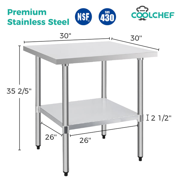 English Elm 30" X 30" Stainless Steel Nsf Certified Prep Table with Undershelf for Commercial Kitchens W3629P365478