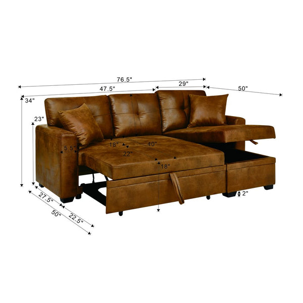 English Elm Sleeper Sectional with Pull Out Bed Storage Chaise Tufted L Shaped Living Room Sofa W5568S00006