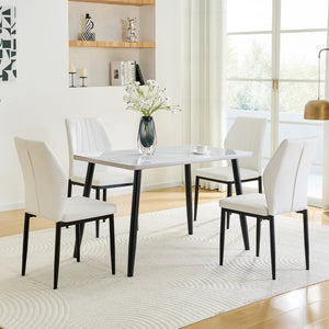English Elm Table and Chair Set Marble Look Glass Top with Four Pu Shell Back Dining Seats W1151S04631