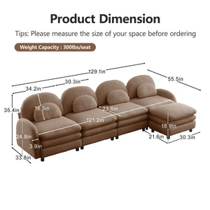 English Elm Teddy Fleece Curved Modular Sectional Sofa with Ottoman Four Seat Cloud Comfort Camel W5656S00108