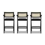 English Elm Milan 29.5" Modern Resin Webbing Back Bar Stool With Arms, Set Of 3, Ebony Black Boucle