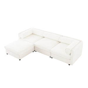 English Elm Elegant White Chenille Sectional Sofa With Storage, Ergonomic Design & Modular Style For Modern Living W714S01038