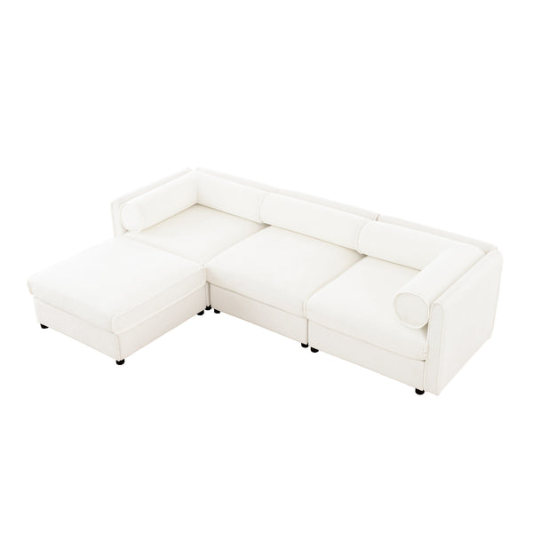 English Elm Elegant White Chenille Sectional Sofa With Storage, Ergonomic Design & Modular Style For Modern Living W714S01038