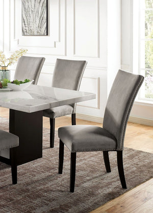 English Elm Light Gray Flannelette Counter Dining Chairs Nailhead Trim Ladder Back Set of Two B2741P416576