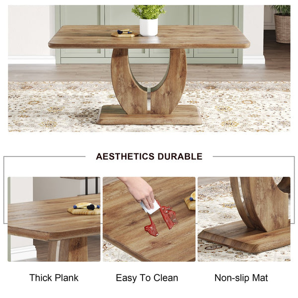 English Elm Modern Wood Grain Mdf Dining Table with Steel Accent Legs for Kitchen or Office W1512S00193