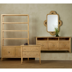Santos Vintage Navy Storage Etagere - Stylish Mahogany with Rattan for Elegant Home Organization