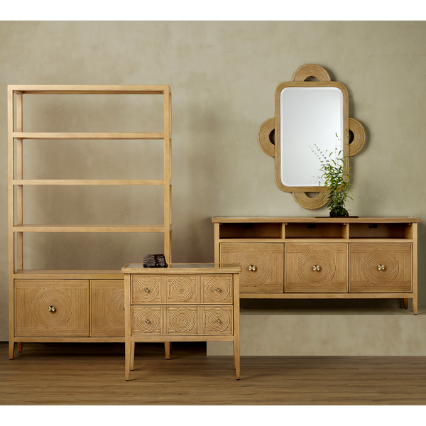 Santos Vintage Navy Storage Etagere - Stylish Mahogany with Rattan for Elegant Home Organization