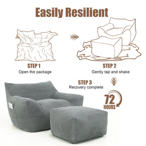 English Elm Bean Bag Chair with Armrests Shredded Foam Fill Oversized Lounge Seat for Adults Gray W5385P440000