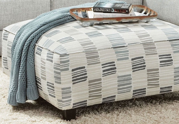 English Elm Square Upholstery Ottoman in Blue Chenille Patterned Fabric — Plush Extra Seating, Stylish Accent Multi 38 L x 38 W x 16 H B2741P355857