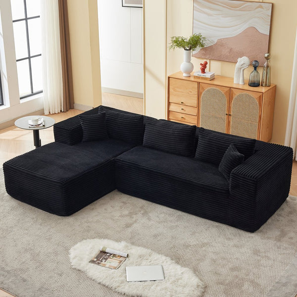 English Elm Modular cloud-inspired sectional sofa with chaise — no assembly, corduroy comfort for family rooms Black W2311S00001