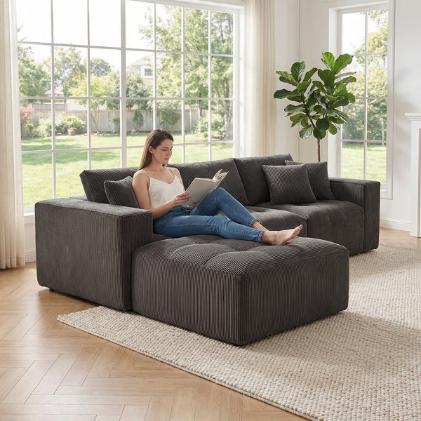 English Elm 101" Modular Cloud Sectional Corduroy Upholstered Sofa Reversible Chaise Living Room Gray W1170S00056