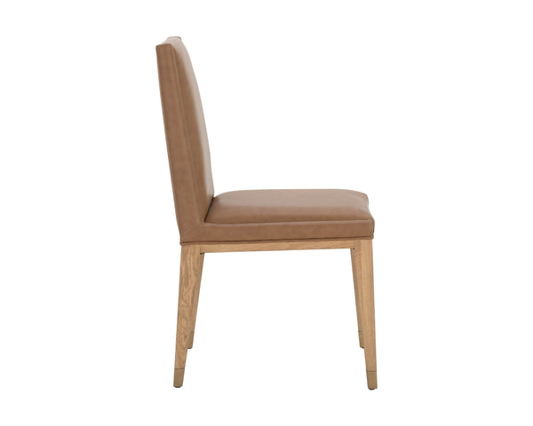Sunpan Kalla Dining Chair Set of 2 - Stylish Milliken Cognac Upholstery, Rustic Oak Base & Gold Caps