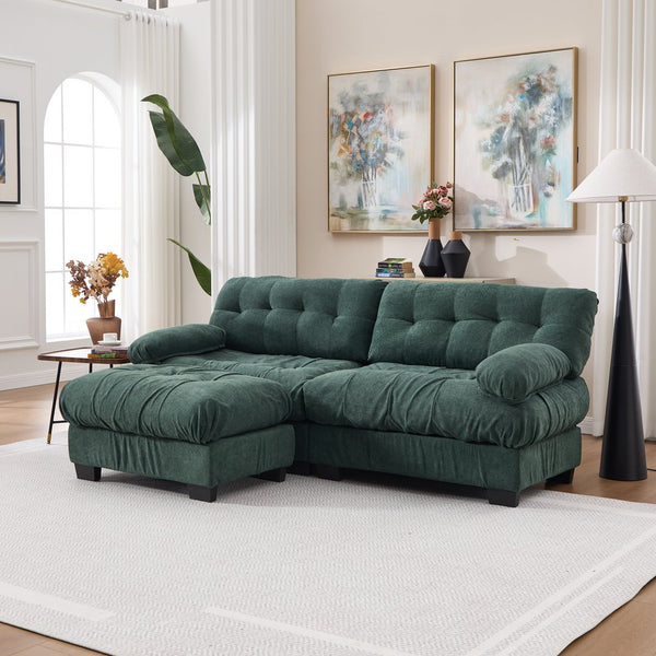 English Elm Modular Cloud Sectional with Ottoman Deep Seat Flannelette Sofa for Living Room Green W2120S00023