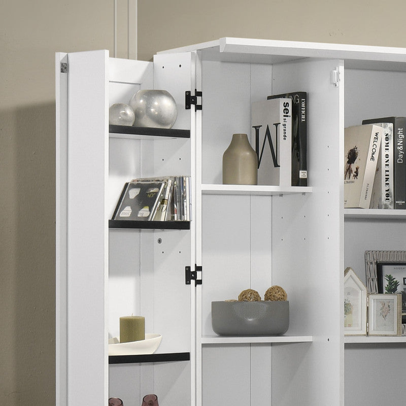 English Elm Lino Tall White Storage Cabinet with Swing Out Door Panel and Adjustable Shelving B2749P413240