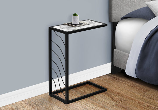 English Elm Accent Table - Modern C-Shaped Design With White Marble Look Top & Black Metal Base For Any Room B2710P219255