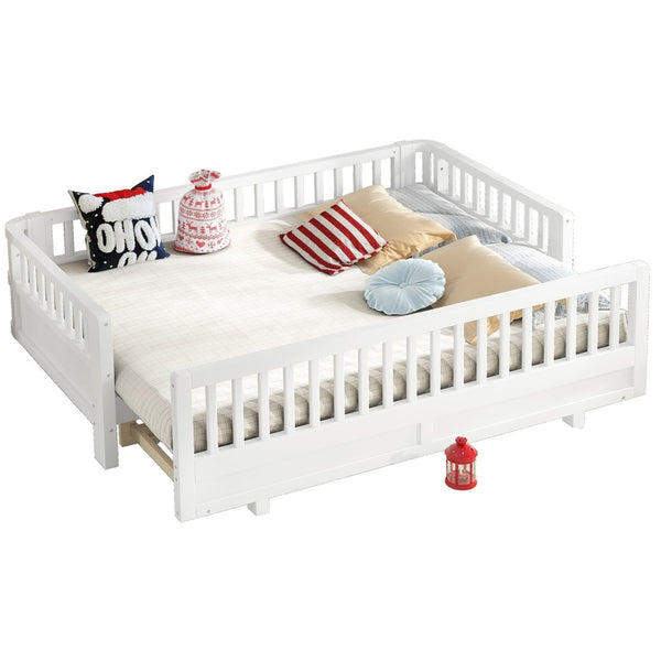 English Elm Twin Xl Platform Bed Frame With Guardrails - Solid Pine Wood, Convertible To Queen, White Finish W1580S00241-GIGA