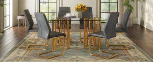 English Elm Table and Chair Set Oval Tempered Glass Top Six Seat Glam Dining with Arched Legs Dark Gray,Gold,Transparent W1151S04722