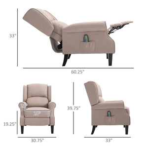 English Elm HOMCOM Linen Massage Recliner Sofa with Heat & Remote, Pocket Spring Comfort, 140° Recline Beige W2225P173855
