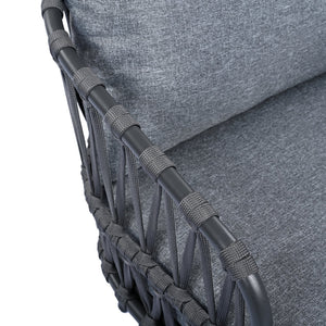 English Elm Christopher Knight Home® - 4-Piece Outdoor Patio Set with Woven Rope U-Back, Steel Frame, Thick Cushions & Acacia Table for Garden Black+Grey N780P209458G