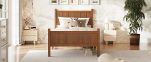 English Elm Twin Platform Bed Vertical Slat Headboard Farmhouse Shaker Wood Grain Finish Bedroom Walnut N733P422478D