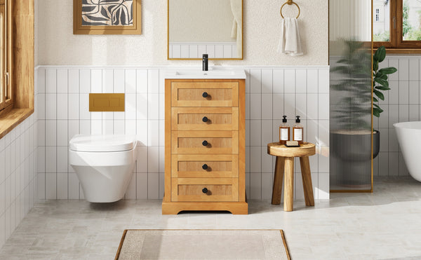 English Elm 20" Pine Wood Grain Bathroom Vanity with Ceramic Sink and Soft Close Cabinet Door N710P299454P