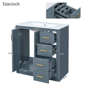 English Elm 30'' Bathroom Vanity With Ceramic Sink Combo - Stylish Freestanding Cabinet, Soft Close Drawers & Retro Charm N710P191947C