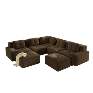 English Elm Modular Corduroy Sectional Sofa V Shaped 5 Seat Living Room Couch with Ottoman Brown W714S01577