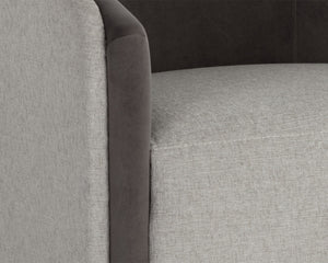 Sunpan SHEVA Armchair - Elegant Barrel-Back Design in Ernst Sandstone & Meg Ash for Modern Interiors 110340