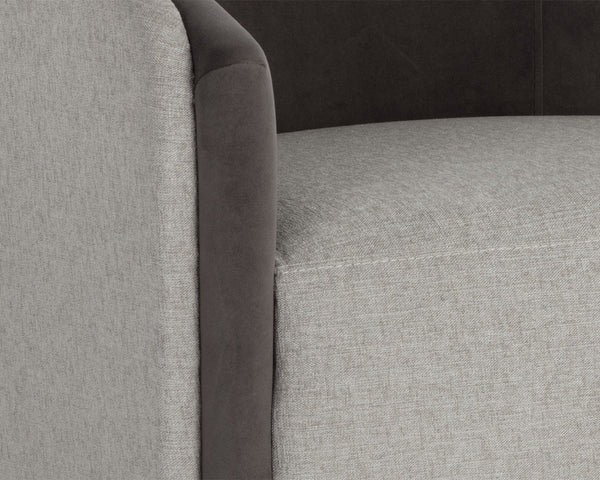 Sunpan SHEVA Armchair - Elegant Barrel-Back Design in Ernst Sandstone & Meg Ash for Modern Interiors 110340