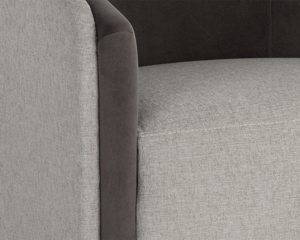 Sunpan Sheva Armchair - Elegant Barrel Back Design, Luxurious Upholstered Comfort for Any Modern Space Ernst Sandstone / Meg Ash