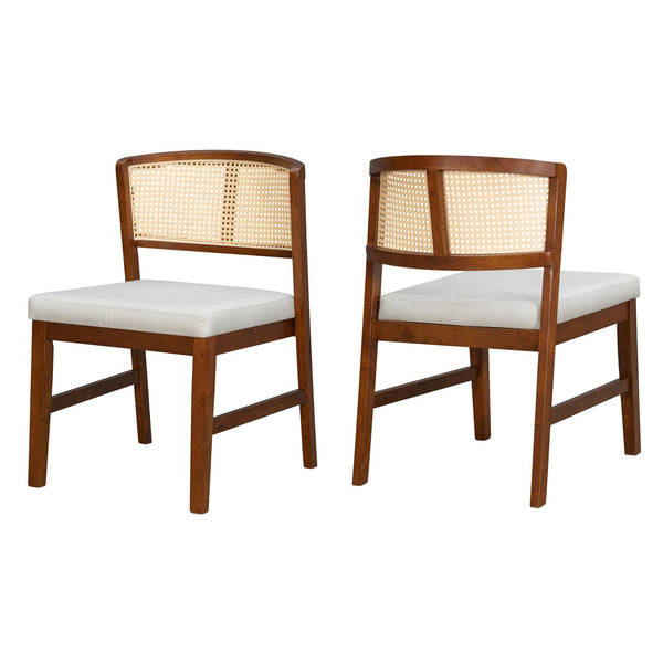English Elm Rattan Back Armless Dining Chairs Upholstered Seat Rubberwood Frame Kitchen Set of 2 Walnut N842P400687W