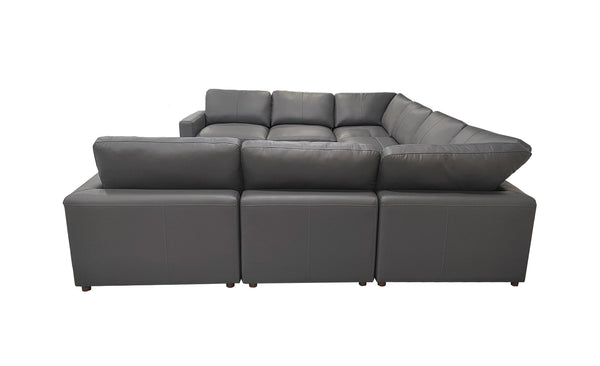 English Elm Leather Match Modular Sectional Sofa with Top Grain Upholstery for Open Living Rooms Blue Gray B2748S00172