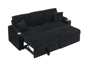 English Elm 80-inch Corduroy Convertible Sofa with Pull-out Chaise Cup Holder and Plush Pillow W3356P314464