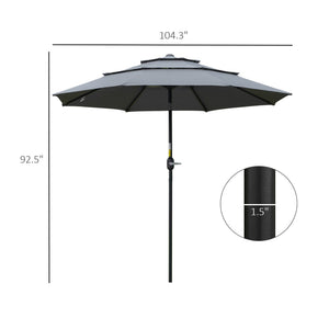English Elm Outsunny 9Ft 3-Tier Patio Umbrella - Adjustable Crank & Tilt For Perfect Shade On Decks & Patios W2225P200445-GIGA