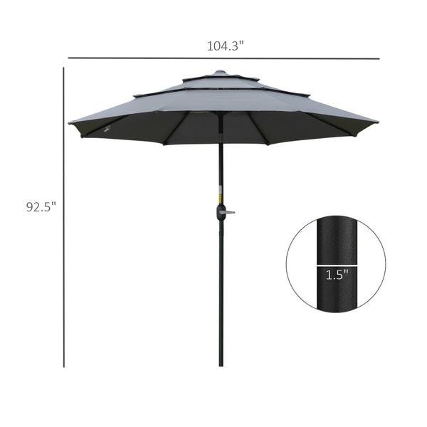 English Elm Outsunny 9Ft 3-Tier Patio Umbrella - Adjustable Crank & Tilt For Perfect Shade On Decks & Patios W2225P200445-GIGA