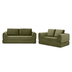 English Elm 2-in-1 Corduroy Futon Sofa Sleeper Modular Floor Couch for Studio and Guest Living Spaces Green W1117S00372