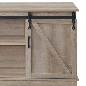 English Elm Bennet Oak TV Stand with Sliding Barn Doors, Cable Management, 65" Max, Metal Frame, Rustic Storage B2726P278173